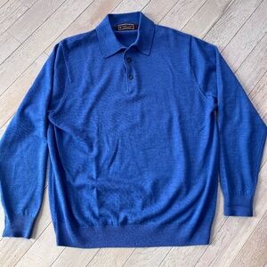 Patrick James Mens Sweater L Blue 100% Extra Fine Merino Wool Soft - Preppy